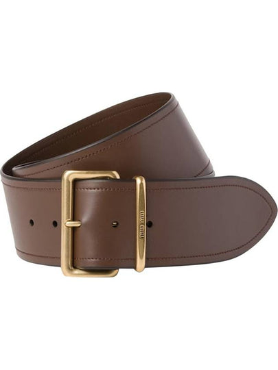 Logo Engraved Buckle Calfskin Belt Brown - MIU MIU - BALAAN 2