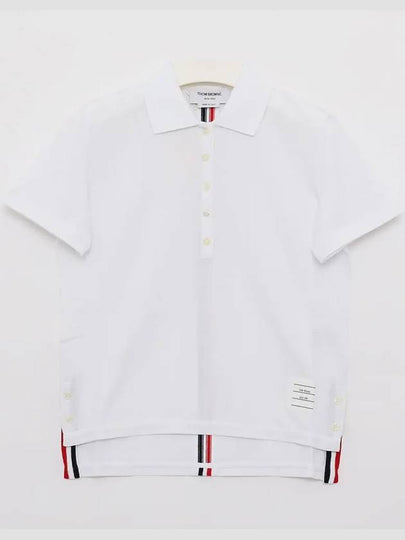 Classic Pique Center Back Stripe Relaxed Fit Short Sleeve Polo Shirt White - THOM BROWNE - BALAAN 2