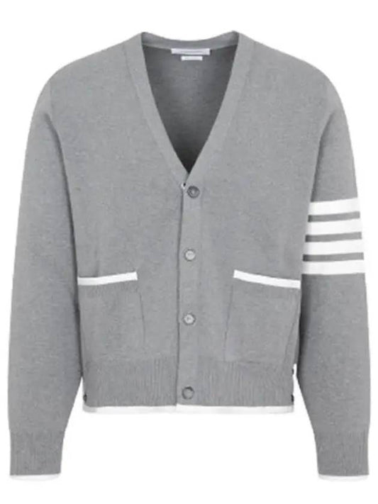 V-Neck Diagonal Armband Cardigan Grey - THOM BROWNE - BALAAN 2