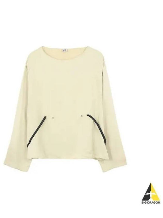 Women s UNIR Viscose Satin Long Sleeve T Shirt Beige TOUN VI WI22 - BASERANGE - BALAAN 1