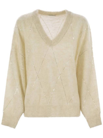 Mohair, wool, cashmere and silk sweater with Dazzling Argyle Embroidery - BRUNELLO CUCINELLI - BALAAN 1