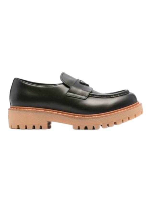 Triangle Logo Leather Loafers Black - PRADA - BALAAN 1