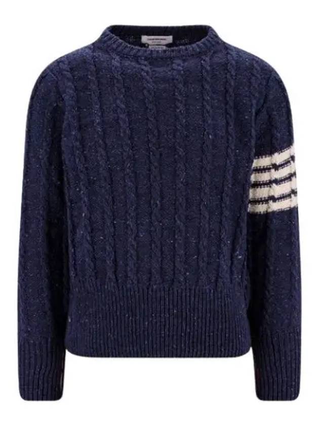 Donegal Twist Cable 4-Bar Classic Crewneck Knit Top Blue - THOM BROWNE - BALAAN 2