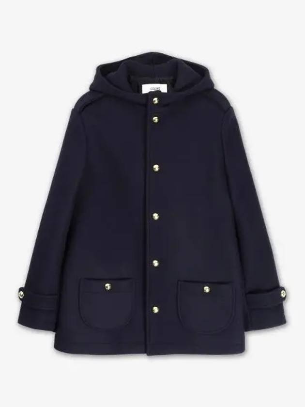 Triomphe Hooded Wool Single Coat Navy - CELINE - BALAAN 2