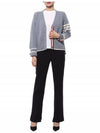 Women's Fine Merino Jersey Sailboat 4 Bar Boxy V Neck Cardigan Dark Blue - THOM BROWNE - BALAAN 4