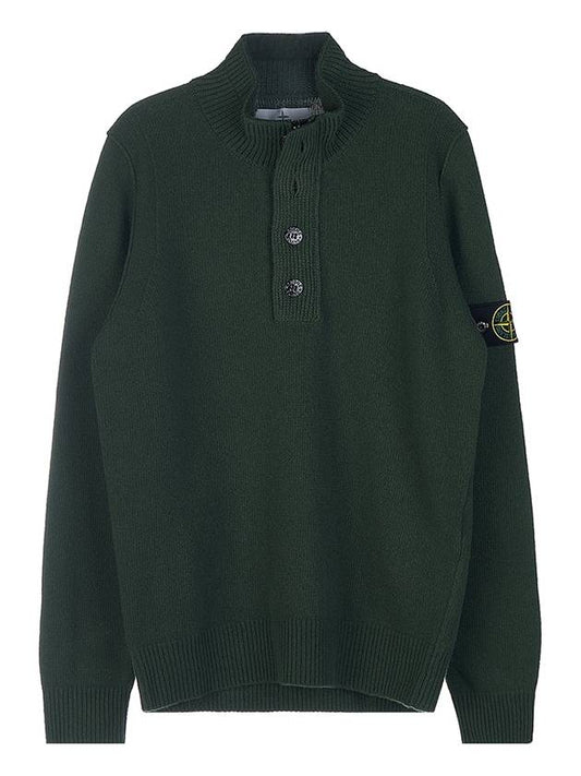 High Neck Half Button Lambswool Knit Top Olive - STONE ISLAND - BALAAN 2