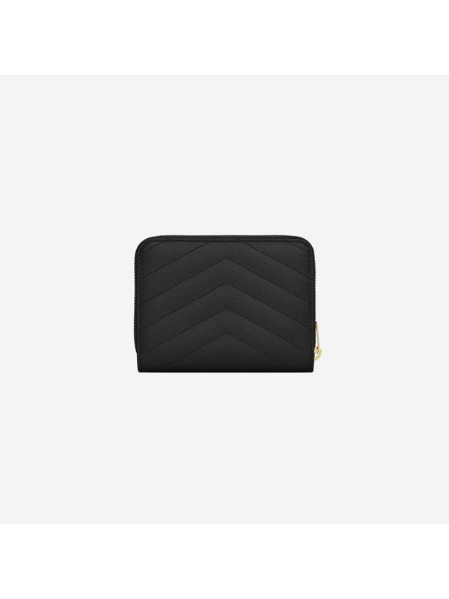 Monogram Zipper Grained Leather Half Wallet Black - SAINT LAURENT - BALAAN 4