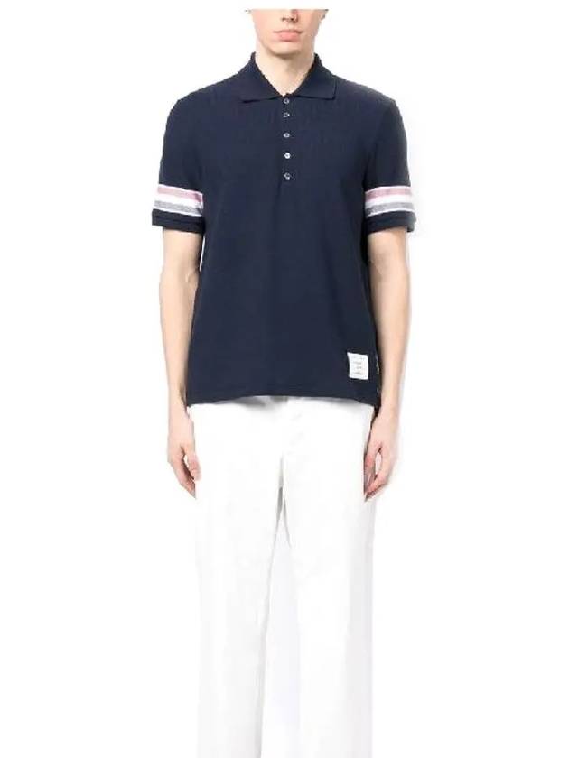 Men's RWB Stripe Cotton Polo Shirt Navy - THOM BROWNE - BALAAN 5