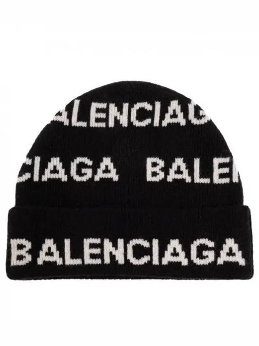 Intarsia Knit Wool Blend Beanie Black - BALENCIAGA - BALAAN 2