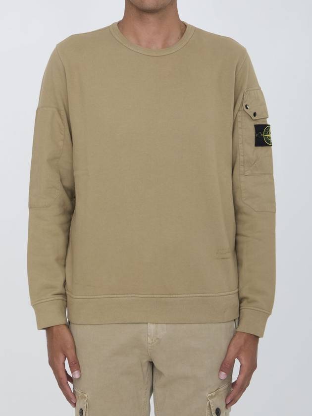 Brushed Organic Cotton Fleece Sweatshirt Beige - STONE ISLAND - BALAAN 2