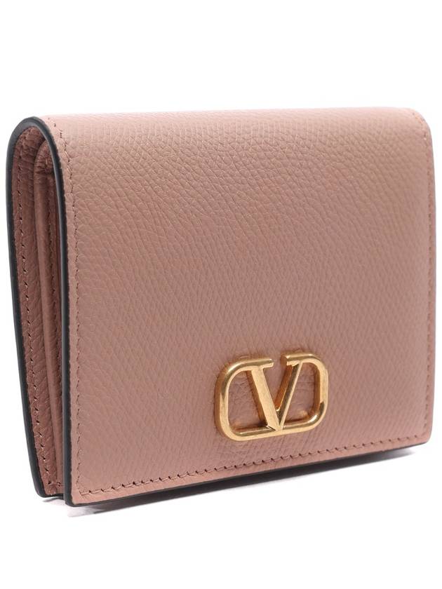 Compact V Logo Signature Calfskin Half Wallet Beige - VALENTINO - BALAAN 4