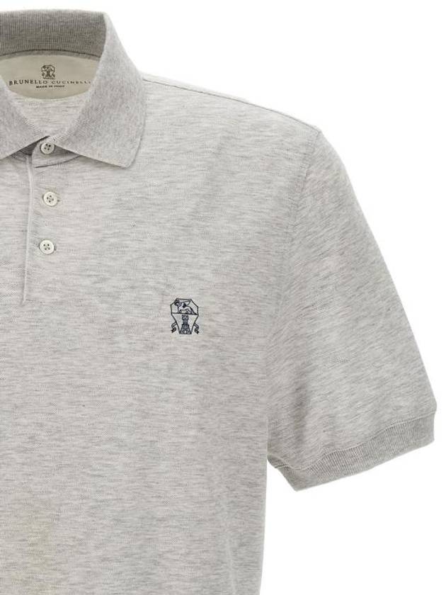 Logo Cotton Polo Shirt Grey - BRUNELLO CUCINELLI - BALAAN 4