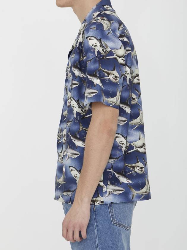 Shark Print Short Sleeve Shirt Blue - PALM ANGELS - BALAAN 4