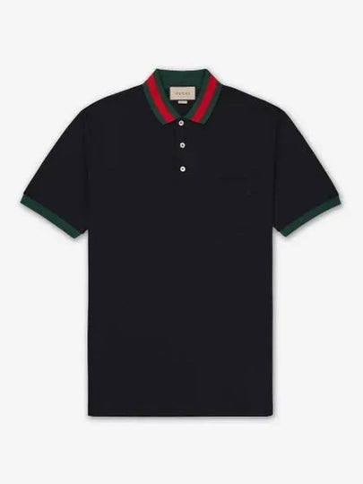 Men's Web Motif Stripe Collar Short Sleeve Polo Shirt Black - GUCCI - BALAAN 2