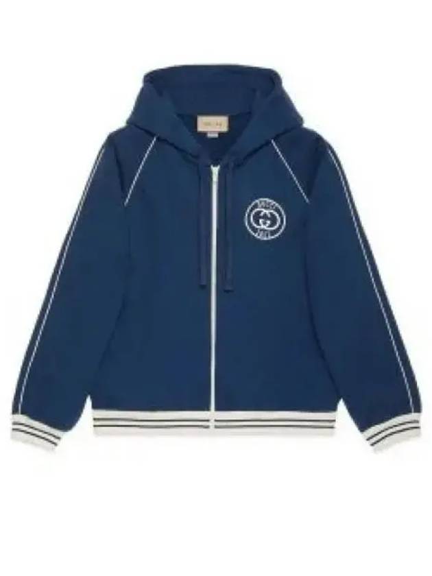 Patch Cotton Jersey Zip-Up Jacket Blue - GUCCI - BALAAN 2