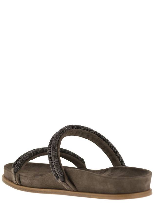 Double Straps Suede Slippers Brown - BRUNELLO CUCINELLI - BALAAN 4