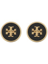 Kira Enamel Circle Stud Earrings Black Gold - TORY BURCH - BALAAN 3