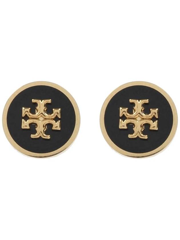 Kira Enamel Circle Stud Earrings Black Gold - TORY BURCH - BALAAN 3