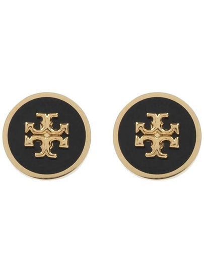 Kira Enamel Circle Stud Earrings Black Gold - TORY BURCH - BALAAN 2