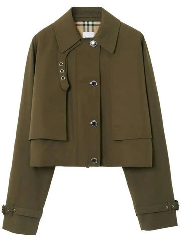 Tropical Gabardine Crop Jacket Dark Military Khaki - BURBERRY - BALAAN 1