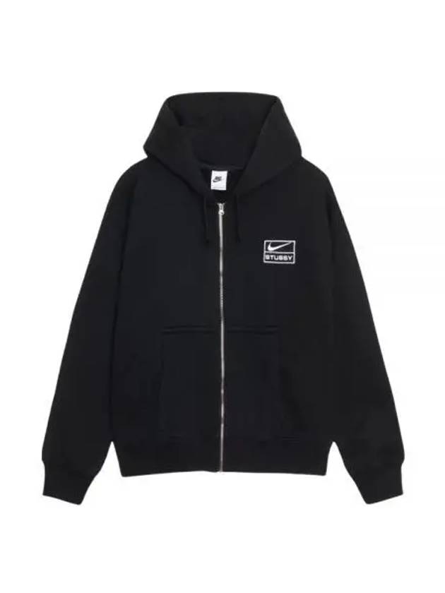 Stussy Full Zip Washed Fleece Hood Black FJ9175 010 - NIKE - BALAAN 2