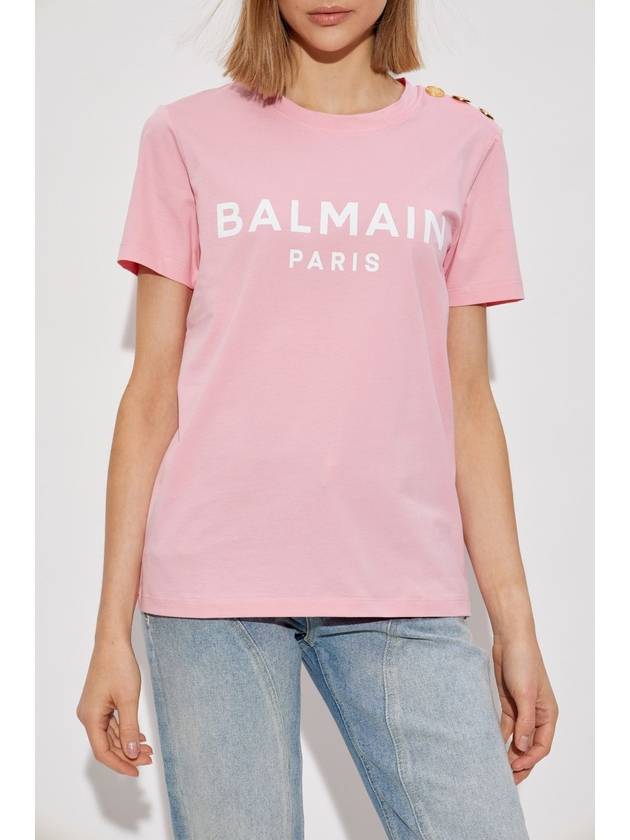 Balmain T-shirt With Printed Logo, Women's, Pink - BALMAIN - BALAAN 3