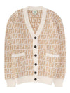 Kids FF Motif Knit Cardigan Beige - FENDI - BALAAN 1