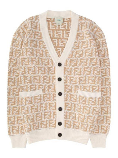 Kids FF Motif Knit Cardigan Beige - FENDI - BALAAN 1