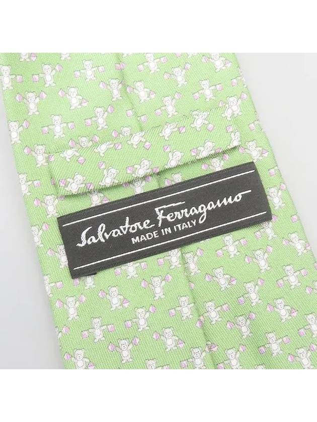 Ferragamo green color bear pattern silk tie - SALVATORE FERRAGAMO - BALAAN 3