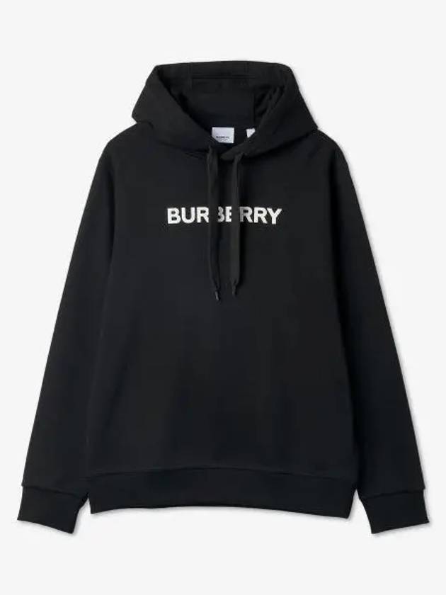 Logo Print Cotton Hoodie Black - BURBERRY - BALAAN 2