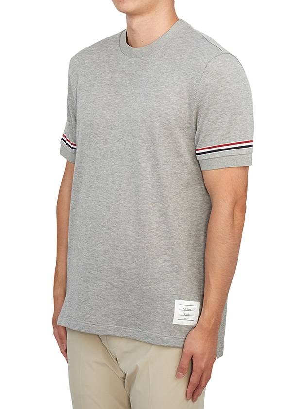 Striped Detail Crew Neck Cotton Short Sleeve T-Shirt Grey - THOM BROWNE - BALAAN 3