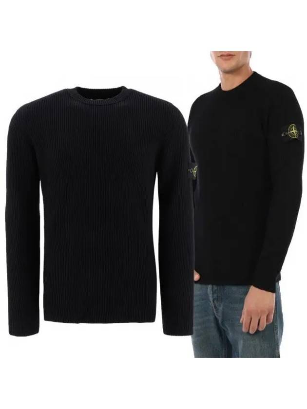 Full Rib Pure Wool Crewneck Knit Top Black - STONE ISLAND - BALAAN 2