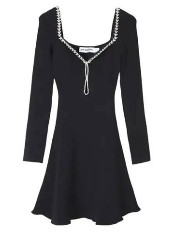 Onepiece black knit diamanté mini dress - SELF PORTRAIT - BALAAN 1