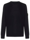 Logo Patch Round Neck Knit Top Black - STONE ISLAND - BALAAN 3