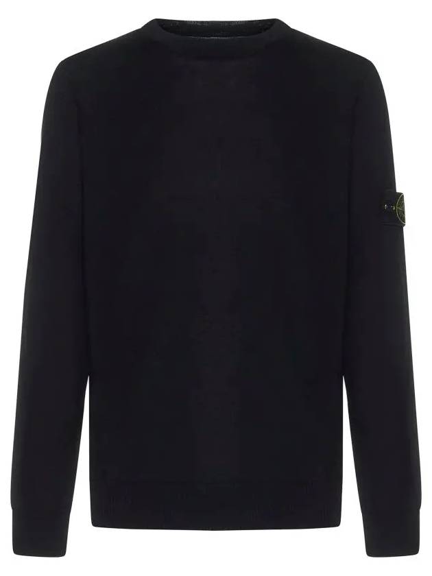 Logo Patch Round Neck Knit Top Black - STONE ISLAND - BALAAN 3