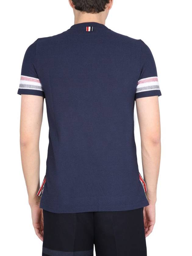 Textured Cotton Stripe Short Sleeve T-Shirt Navy - THOM BROWNE - BALAAN 4