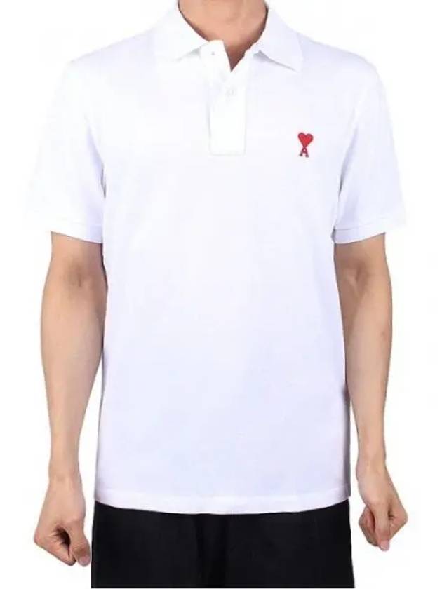 Small Heart Logo Polo Shirt White - AMI - BALAAN 2