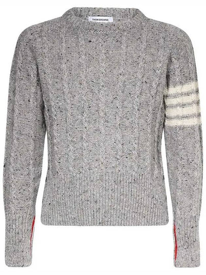 Donegal Twist Cable 4-Bar Classic Crewneck Knit Top Light Grey - THOM BROWNE - BALAAN 2