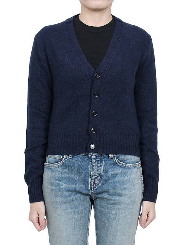 Embroidered Heart Logo Cashmere Cardigan Navy - AMI - BALAAN 2