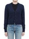 Embroidered Heart Logo Cashmere Cardigan Navy - AMI - BALAAN 3