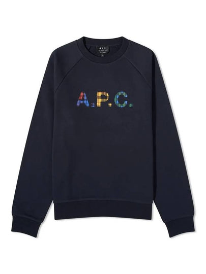 Shaun Tartan Check Logo Sweatshirt Navy - A.P.C. - BALAAN 2