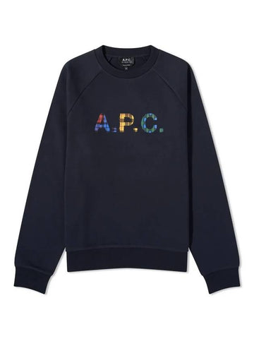 Shaun Tartan Check Logo Sweatshirt Navy - A.P.C. - BALAAN 1