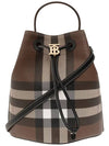 TB Logo Checked Leather Small Bucket Bag Dark Birch Brown - BURBERRY - BALAAN 3