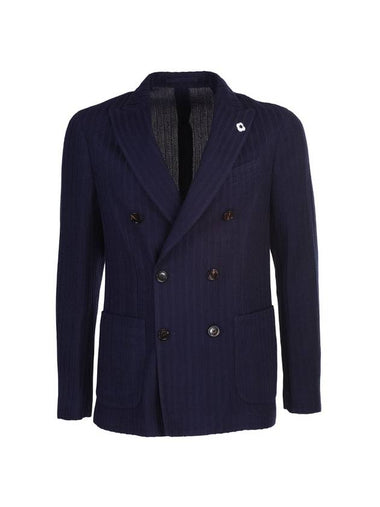 Men's Flower Boutonniere Knit Jacket Blue - RVR LARDINI - BALAAN 1