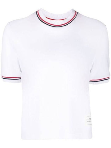 RWB Stripe Cotton Short Sleeve T-Shirt White - THOM BROWNE - BALAAN 1