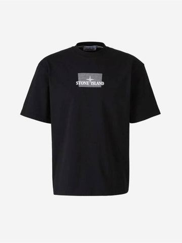 Logo Print Short Sleeve T-Shirt Black - STONE ISLAND - BALAAN 1