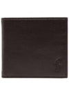 Debossed Signature Pony Pebble Leather Half Wallet Brown - POLO RALPH LAUREN - BALAAN 1