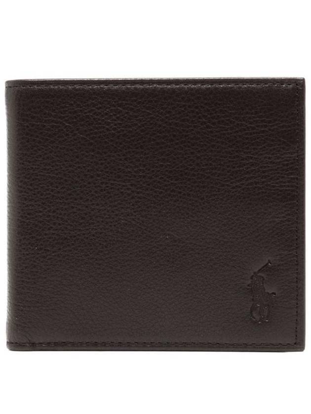 Debossed Signature Pony Pebble Leather Half Wallet Brown - POLO RALPH LAUREN - BALAAN 1