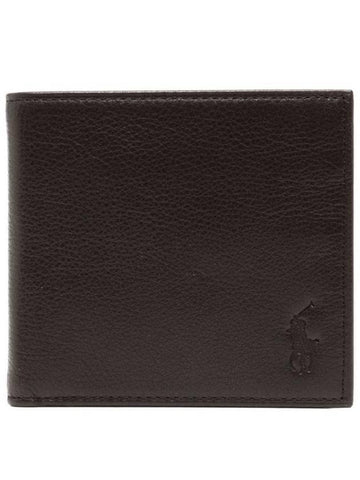 Debossed Signature Pony Pebble Leather Half Wallet Brown - POLO RALPH LAUREN - BALAAN 1