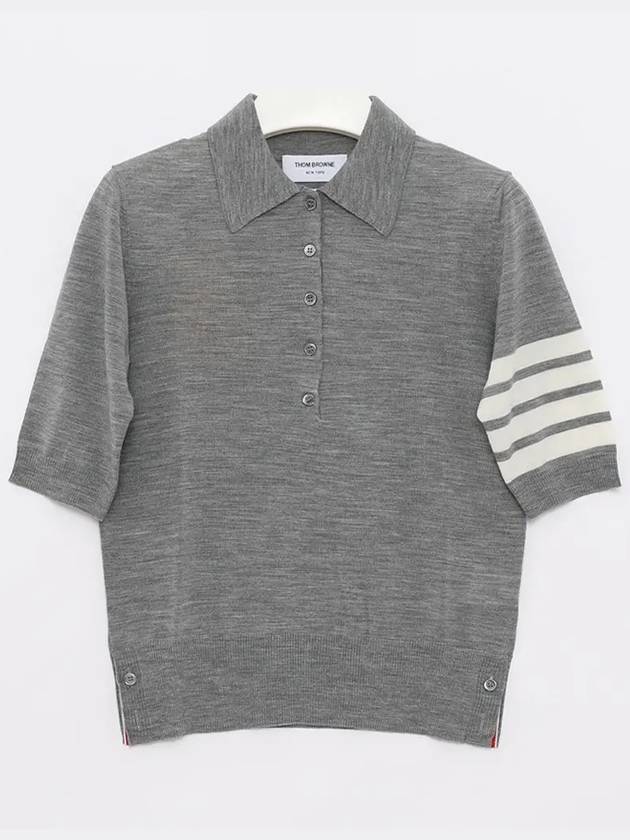 Women's Diagonal Striped Relaxed Fit Wool Polo Shirt Light Grey - THOM BROWNE - BALAAN 3